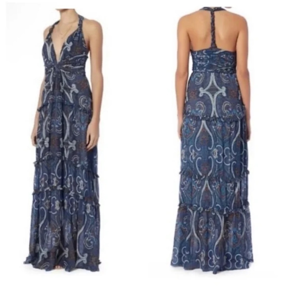 NWT Intermix Blue Paisley Halter Maxi Dress